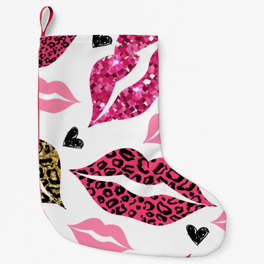 Glinsterende lippen: Leopard Mode Kleine Kerstsok (Voorkant)
