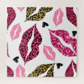 Glinsterende lippen: Leopard Mode Legpuzzel (Horizontaal)