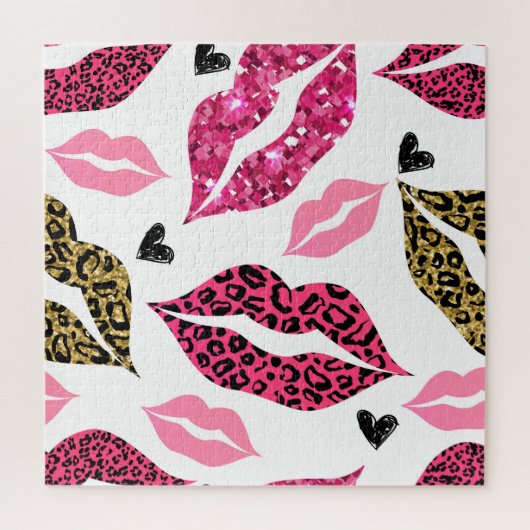 Glinsterende lippen: Leopard Mode Legpuzzel (Verticaal)