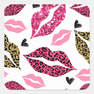 Glinsterende lippen: Leopard Mode Vierkante Sticker