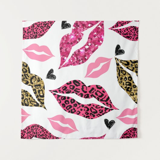 Glinsterende lippen: Leopard Mode Wandkleed (Voorkant)