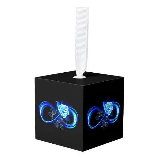 Glinsterende oneindigheid met blauwe roos decoratie (Voorkant hoekig)