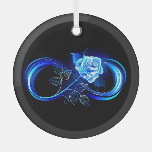 Glinsterende oneindigheid met blauwe roos glas ornament (Voorkant)