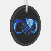 Glinsterende oneindigheid met blauwe roos glas ornament (Voorkant Rechts)
