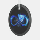 Glinsterende oneindigheid met blauwe roos glas ornament (Voorkant links)