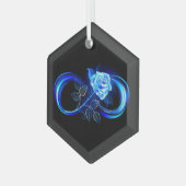 Glinsterende oneindigheid met blauwe roos glas ornament (Voorkant links)