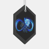 Glinsterende oneindigheid met blauwe roos glas ornament (Voorkant Rechts)
