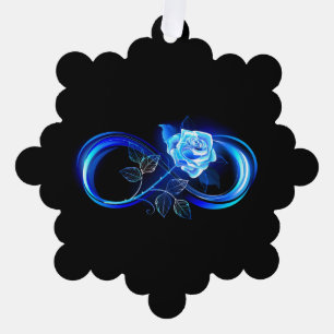 Glinsterende oneindigheid met blauwe roos ornament kaart