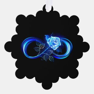 Glinsterende oneindigheid met blauwe roos ornament kaart