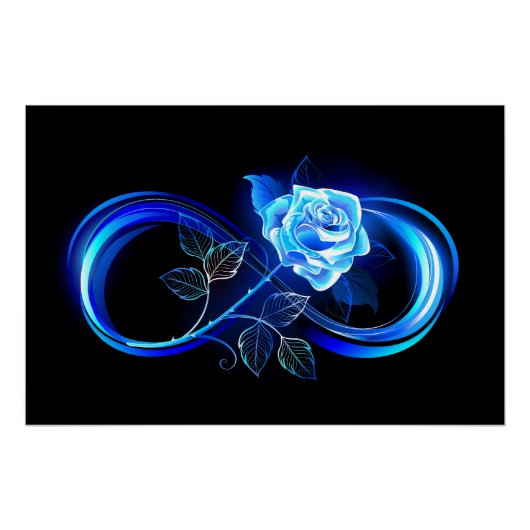 Glinsterende oneindigheid met blauwe roos perfect poster (Voorkant)