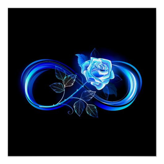 Glinsterende oneindigheid met blauwe roos perfect poster (Voorkant)
