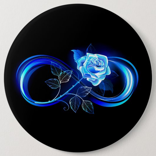 Glinsterende oneindigheid met blauwe roos ronde button 6,0 cm (Voorkant)