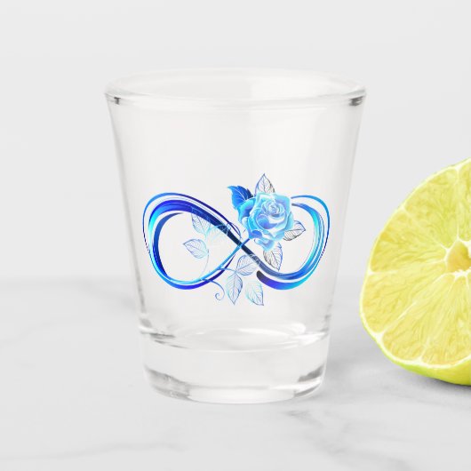 Glinsterende oneindigheid met blauwe roos shot glas (Voorkant)