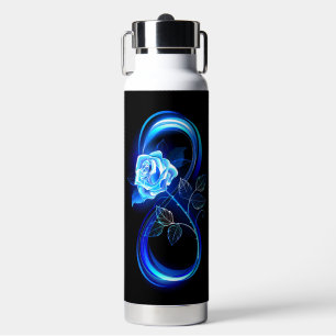 Glinsterende oneindigheid met blauwe roos waterfles