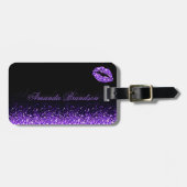 Glinsterende Paarse lippen zwart Bagagelabel (Voorkant horizontaal)