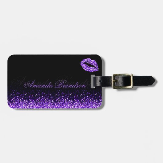 Glinsterende Paarse lippen zwart Bagagelabel (Voorkant horizontaal)
