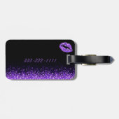 Glinsterende Paarse lippen zwart Bagagelabel (Achterkant horizontaal)