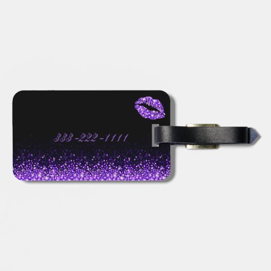 Glinsterende Paarse lippen zwart Bagagelabel (Achterkant horizontaal)