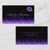 Glinsterende Paarse Lippen Zwart Visitekaartje (Voorkant / Achterkant)