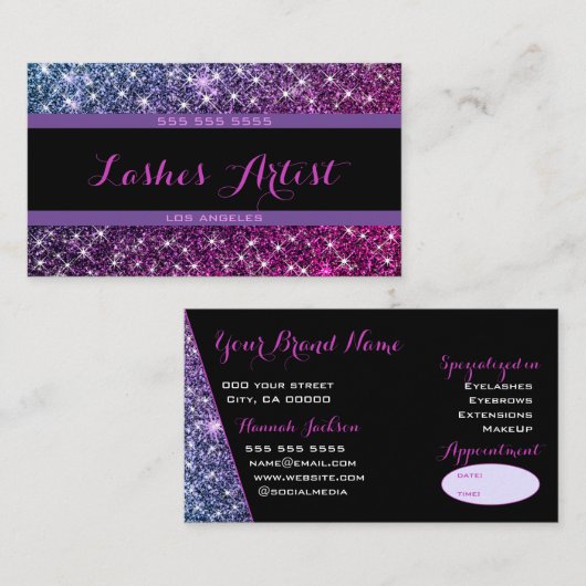 Glinsterende Paarse Roze Ombre Glitter Stars Lashe Visitekaartje (Voorkant / Achterkant)