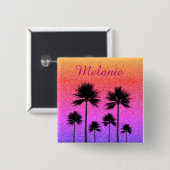 Glinsterende Palmboomgradiënt Zonsondergang Persoo Vierkante Button 5,1 Cm (Voorkant /achterkant)