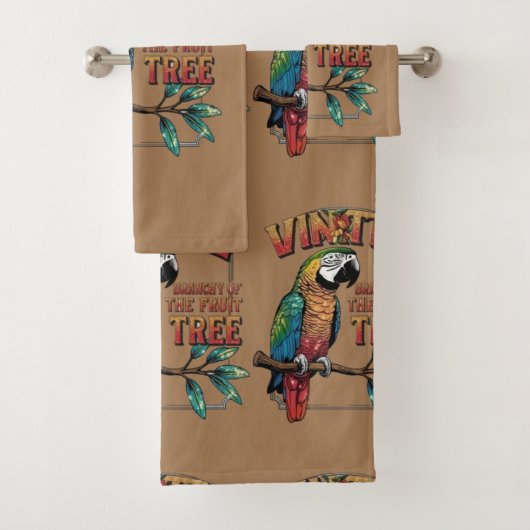 Glinsterende papegaai op fruitboomtak bad handdoek (Insitu)
