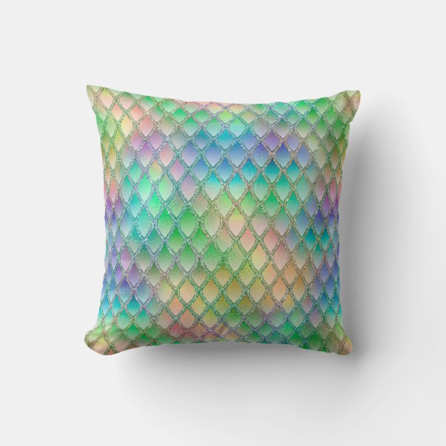 Glinsterende Pastel Regenboog & Glitterende Draake Kussen (Voorkant)
