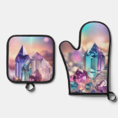 Glinsterende pastelkristallen ovenwant & pannenlap set (Voorkant)