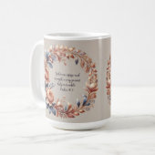 Glinsterende Perzik en Blauw  Bijbelvers Koffiemok (Voorkant links)