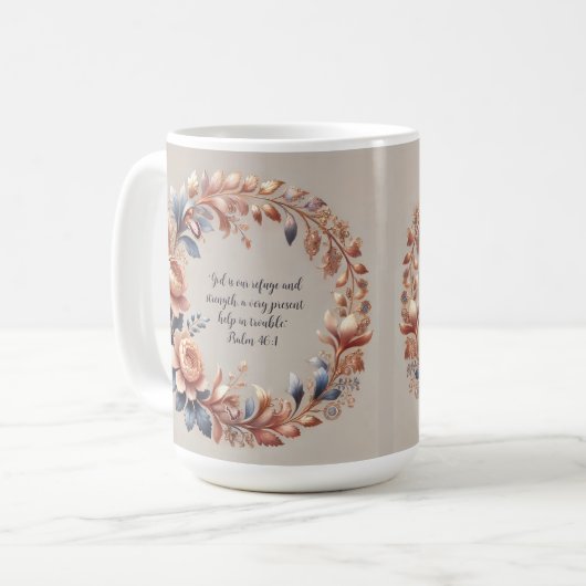 Glinsterende Perzik en Blauw  Bijbelvers Koffiemok (Voorkant links)