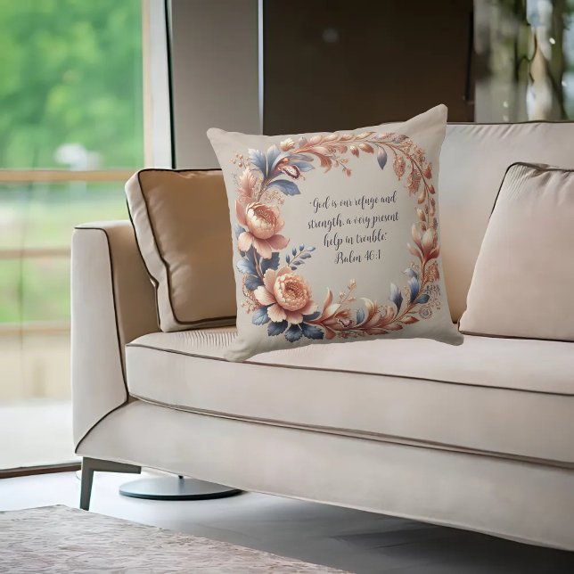 Glinsterende Perzik en Blauw  Bijbelvers Kussen (Creator heeft geüpload)