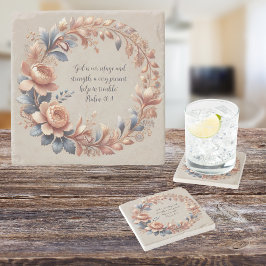 Glinsterende Perzik en Blauw  Bijbelvers Stenen Onderzetter