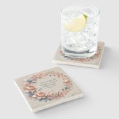 Glinsterende Perzik en Blauw Bijbelvers Stenen Onderzetter (Zijkant)