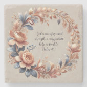 Glinsterende Perzik en Blauw Bijbelvers Stenen Onderzetter (Voorkant)