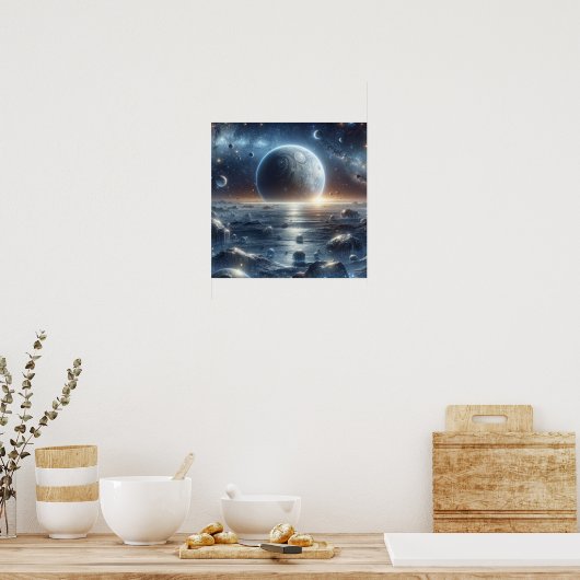 Glinsterende planeet in kosmische gloed poster (Keuken)