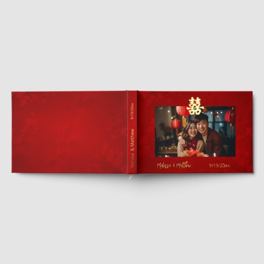 Glinsterende rode foto Chinese bruiloft Gastenboek (Volledig)