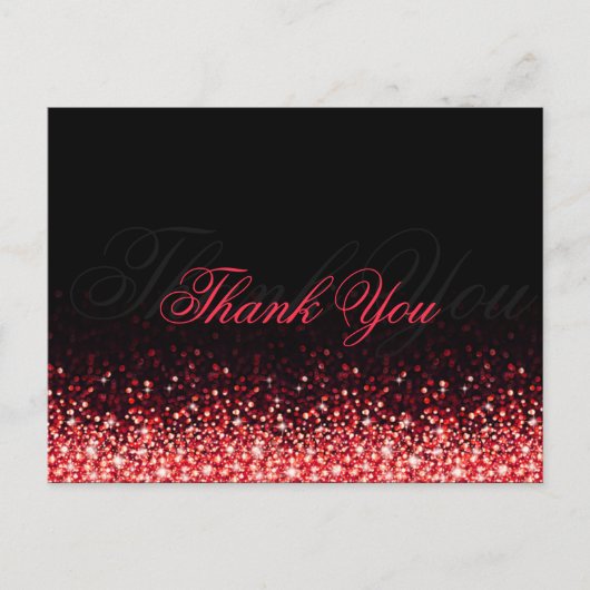Glinsterende Rode Glitter Zwart Bedankt Briefkaart (Voorkant)