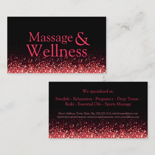 Glinsterende Rode Massage Therapeut Body Wellness Visitekaartje (Voorkant / Achterkant)