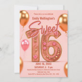 Glinsterende Roze en Goud Sweet 16 Celebration Kaart (Voorkant)