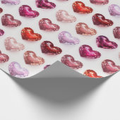 Glinsterende roze en rode disco harten cadeau wrap cadeaupapier (Hoek)