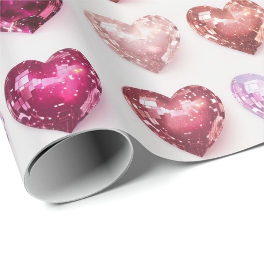 Glinsterende roze en rode disco harten cadeau wrap cadeaupapier (Rol Hoek)
