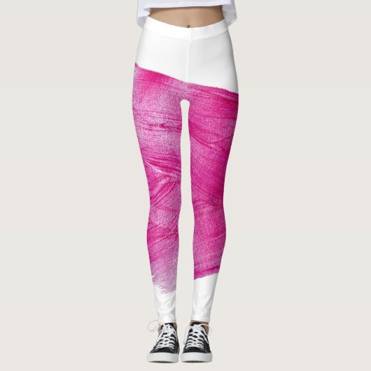 Glinsterende Roze Folie: Waterverf Abstract Leggings (Voorkant)