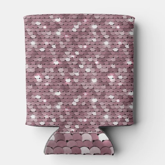 Glinsterende roze gesequineerde weefseltextuur blikjeskoeler (Achterkant)