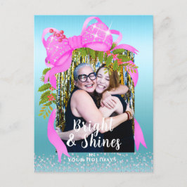 Glinsterende roze lint Foto Christmas Blue Briefkaart