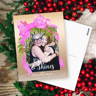 Glinsterende roze lint Foto Christmas Gold Briefkaart