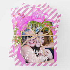 Glinsterende roze lint Foto Christmas Gold Inpakpapier Vel
