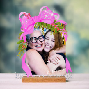 Glinsterende roze lint Foto Christmas Pink Acryl Bord