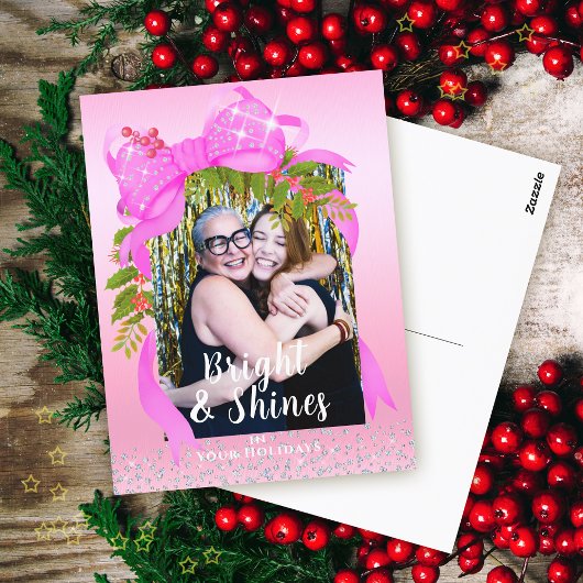Glinsterende roze lint Foto Christmas Pink Briefkaart