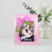 Glinsterende roze lint Foto Christmas Pink Briefkaart (Staand voorkant)