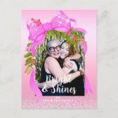 Glinsterende roze lint Foto Christmas Pink Briefkaart (Voorkant)